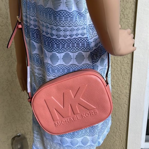 MICHAEL KORS Jet Set Medium Embossed Pebbled Leather Crossbody Bag Sherbert - Picture 11 of 16